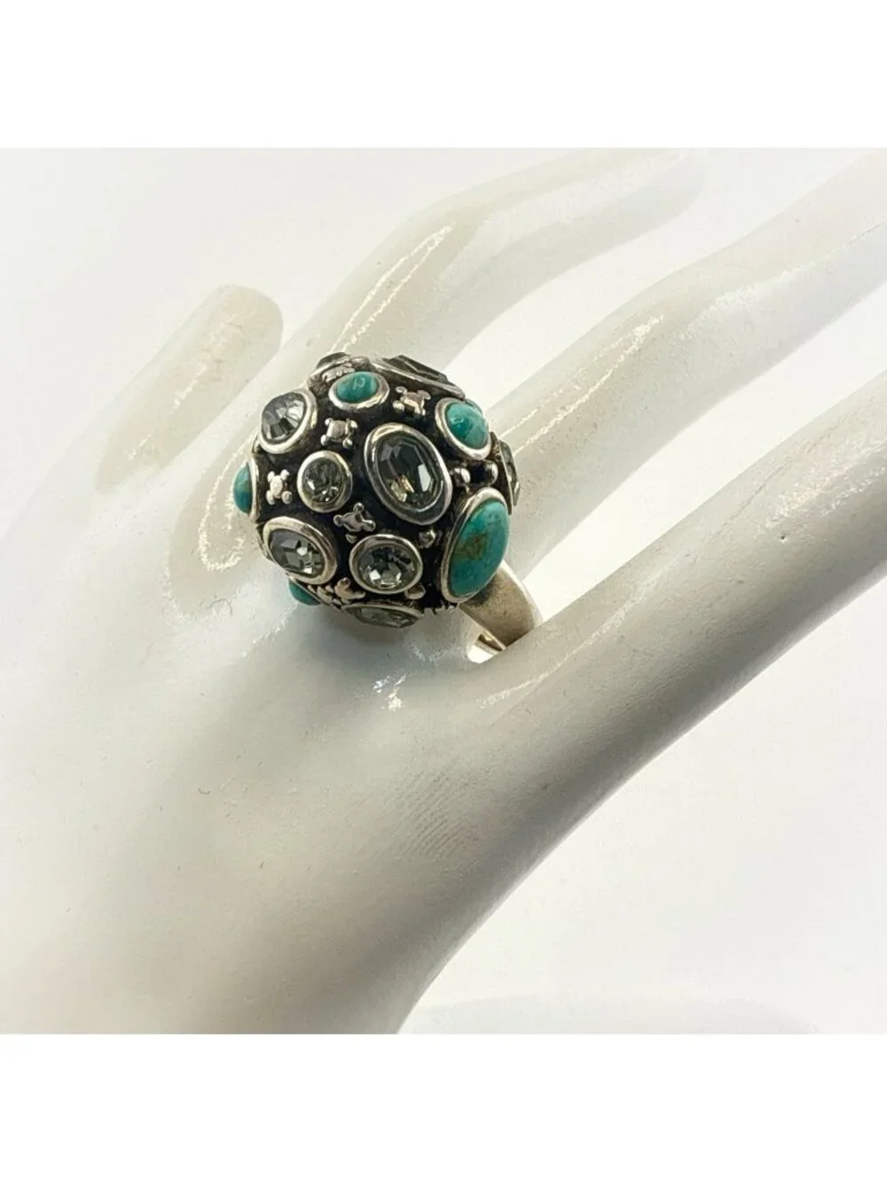 Barse Ring Sterling Silver Turquoise Blue Gemstone Dome size 12 Statement Chunky